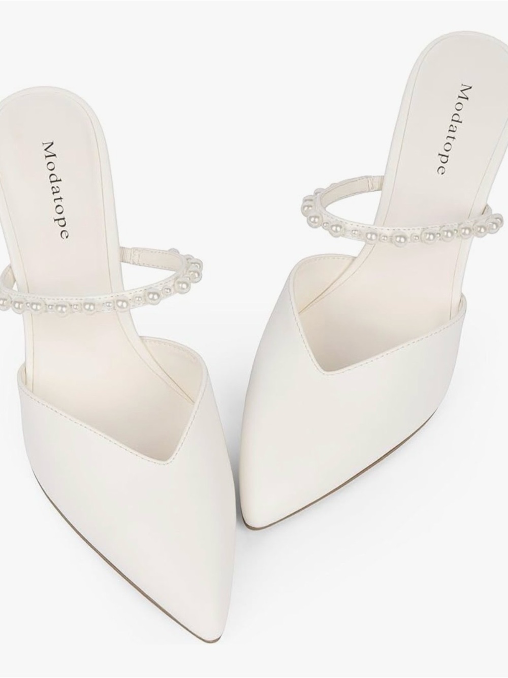 White Pearl-Strap Pointed Mule